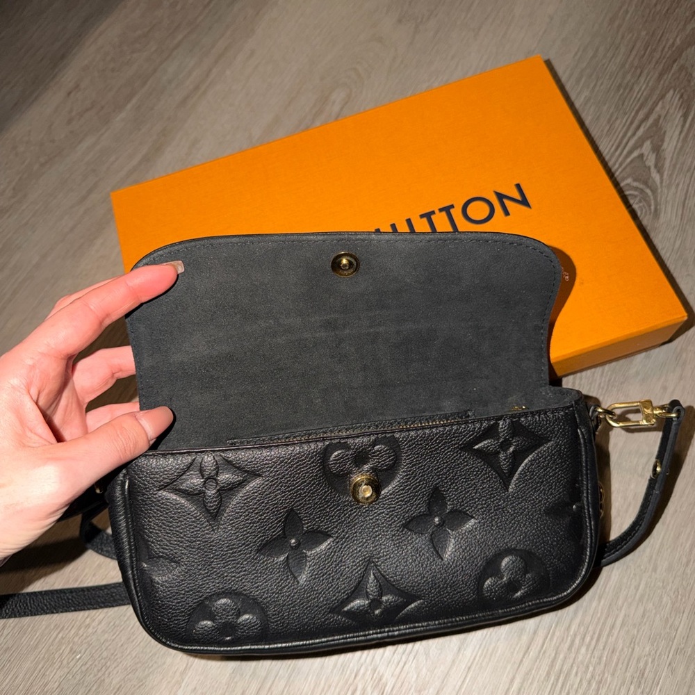 Louis Vuitton Black Embossed Monogram Shoulder Bag with Gold Hardware - Picture 4 of 7